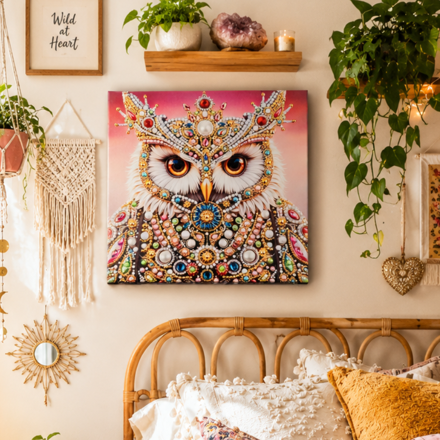Majestic Owl Colour Pearl Art Canvas Kit 30x30cm