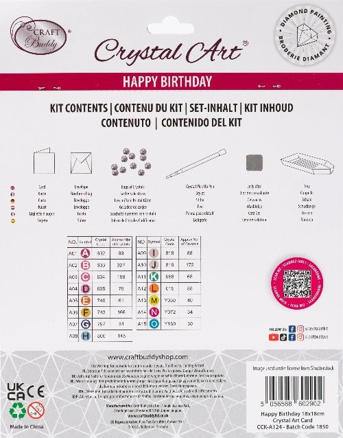 "Happy Birthday" Crystal Art Card 18x18cm