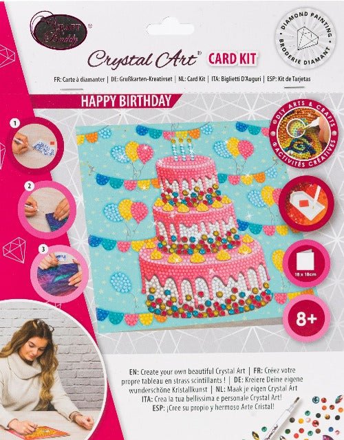 "Happy Birthday" Crystal Art Card 18x18cm
