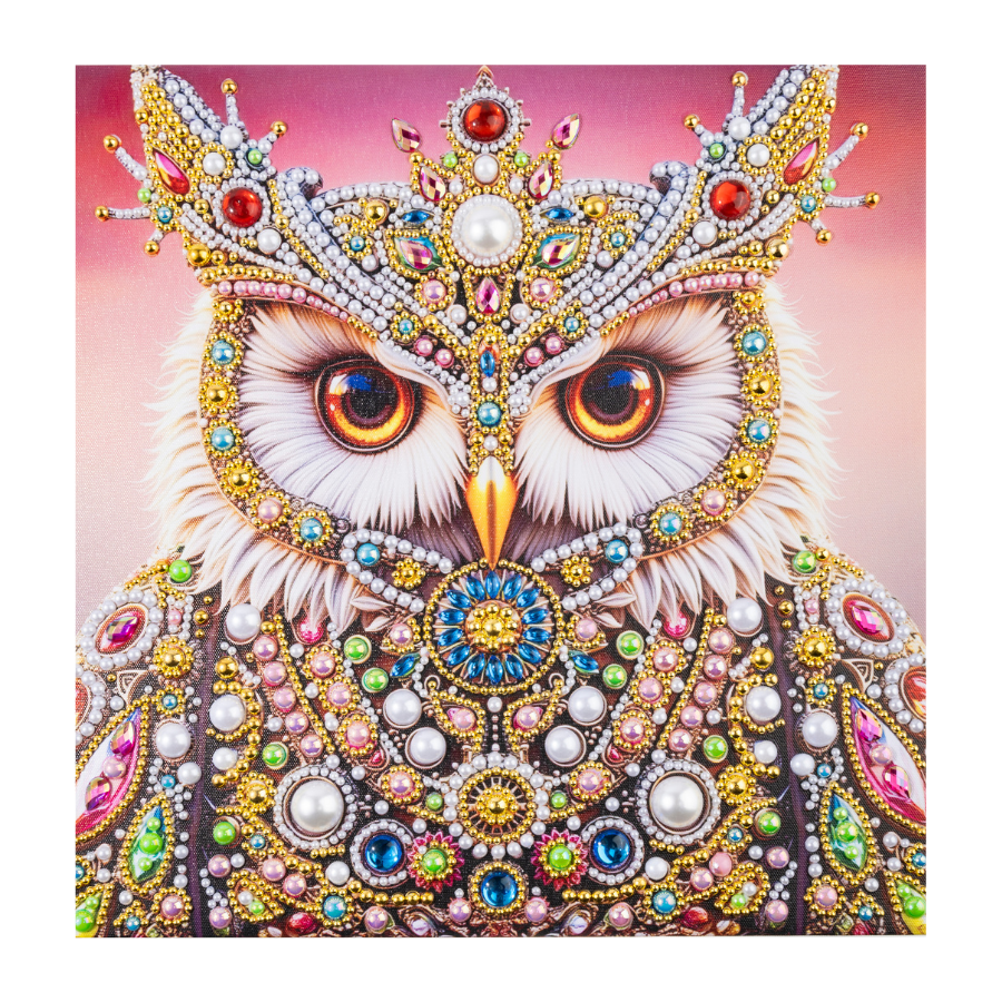 Majestic Owl Colour Pearl Art Canvas Kit 30x30cm