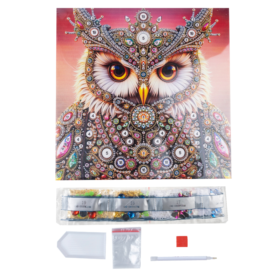 Majestic Owl Colour Pearl Art Canvas Kit 30x30cm