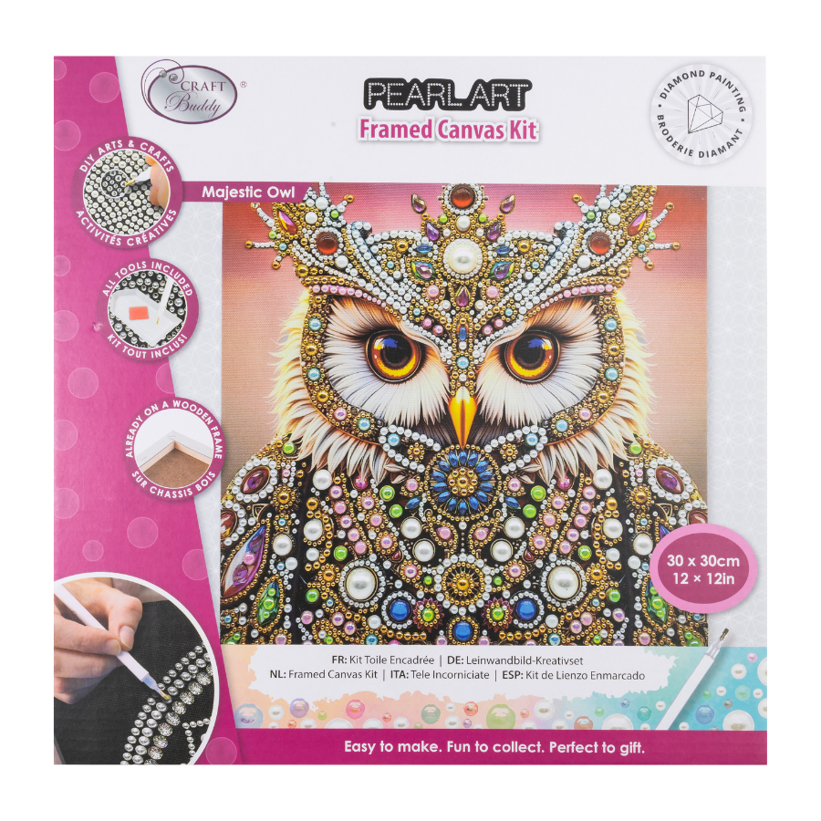 Majestic Owl Colour Pearl Art Canvas Kit 30x30cm
