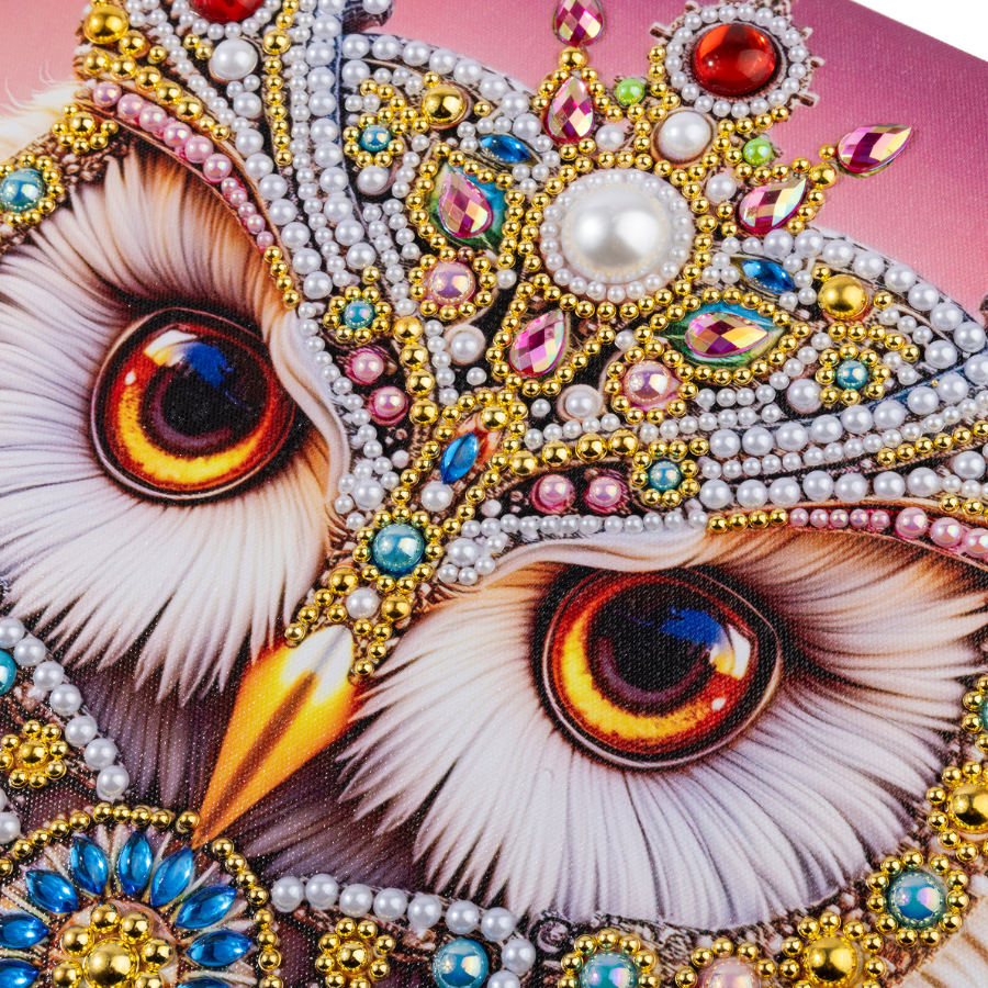 Majestic Owl Colour Pearl Art Canvas Kit 30x30cm