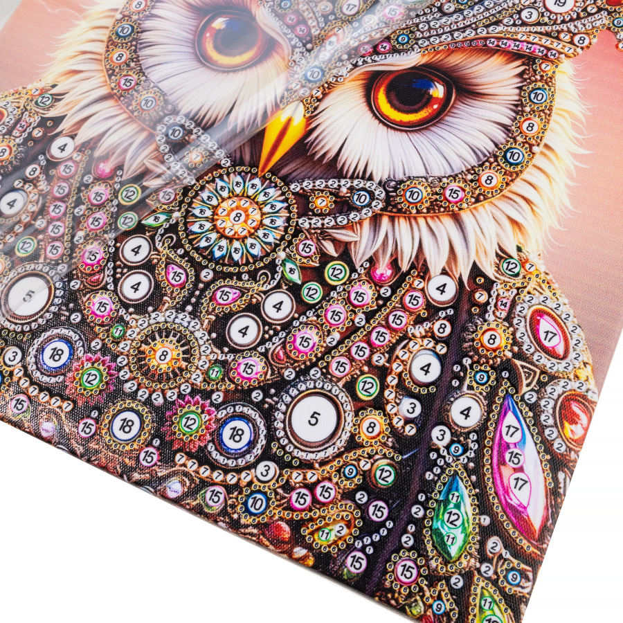 Majestic Owl Colour Pearl Art Canvas Kit 30x30cm